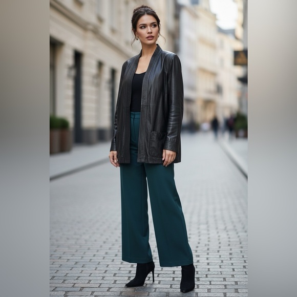 Black Leather Open Front Minimalist Jacket – Women’s Size 12 - Picture 16 of 16